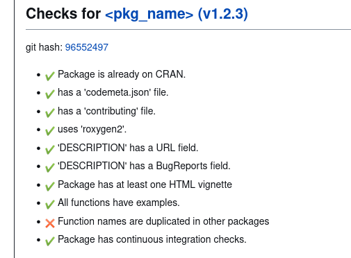 pkgcheck summary with failing function name check.
